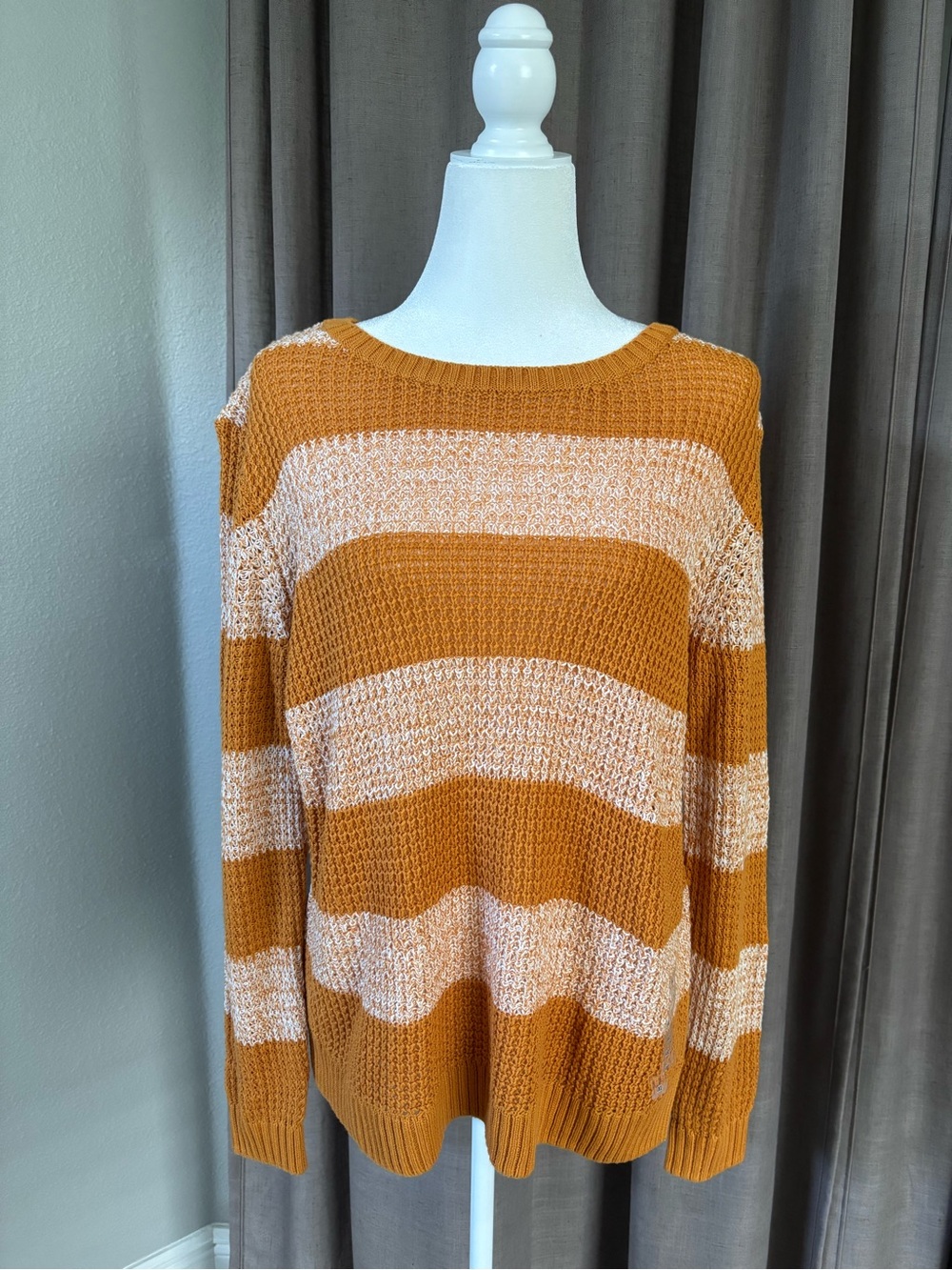 a.n.a Striped Crewneck Sweater in Mustard and Cream